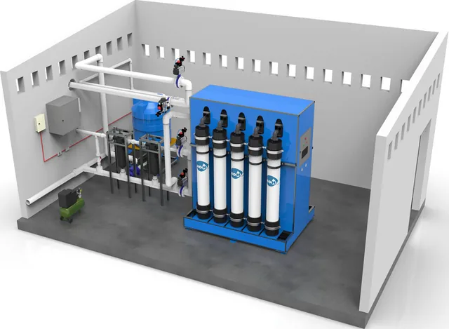 Render de la distribución de una planta de ultrafiltración municipal